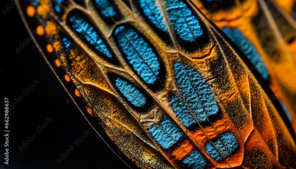 Vibrant butterfly wing pattern showcases beauty in nature fragility generated by AI