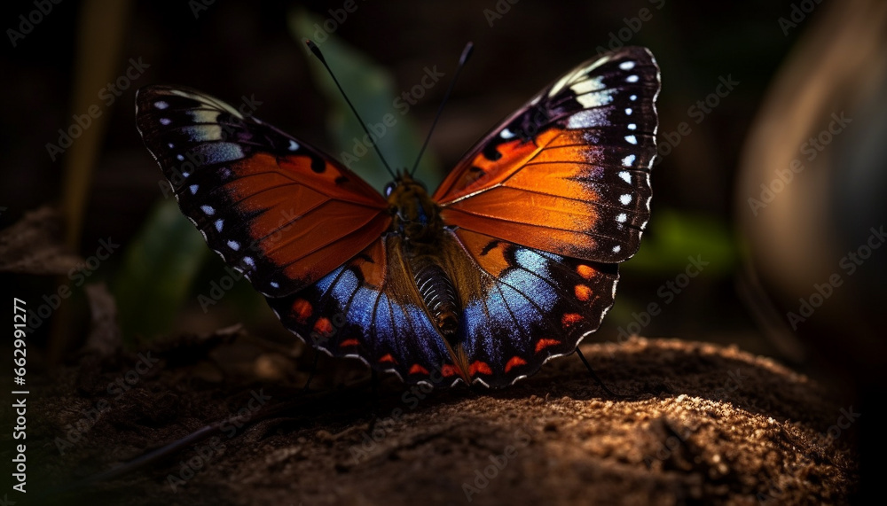 Vibrant butterfly wings showcase natural beauty and fragility in macro generated by AI