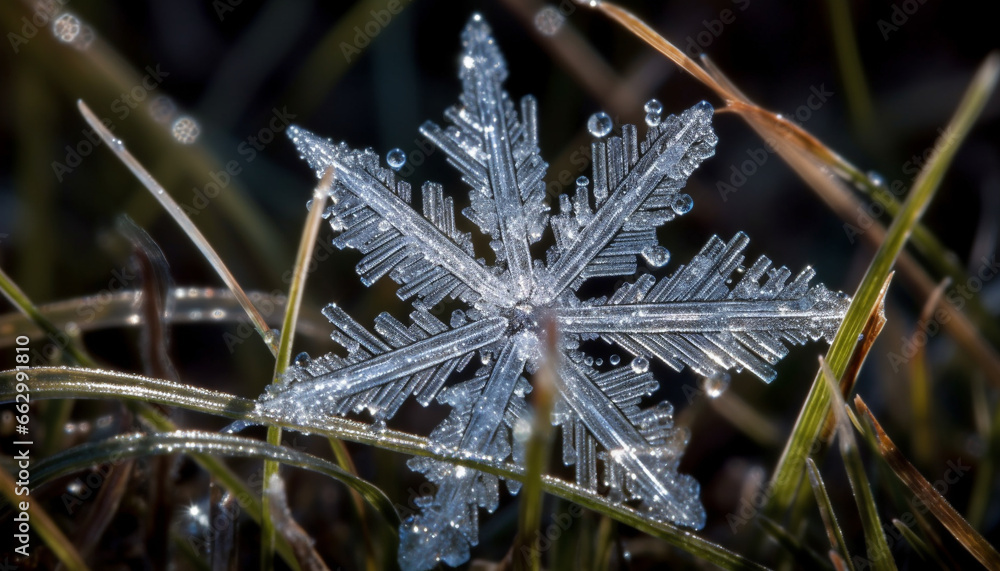 Freshness of winter captured in close up of icy leaf macro generated by AI