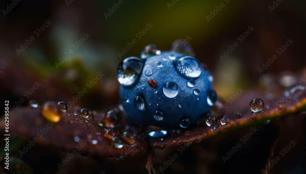 Fresh green leaf with dew drop, wet from summer rain generated by AI