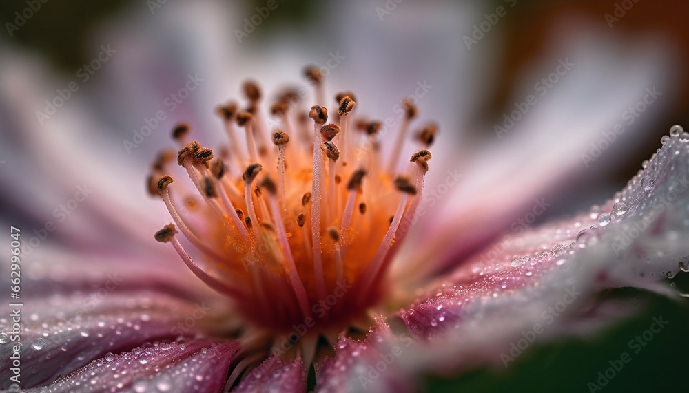 Vibrant gerbera daisy in wet season with dew drop pollen generated by AI