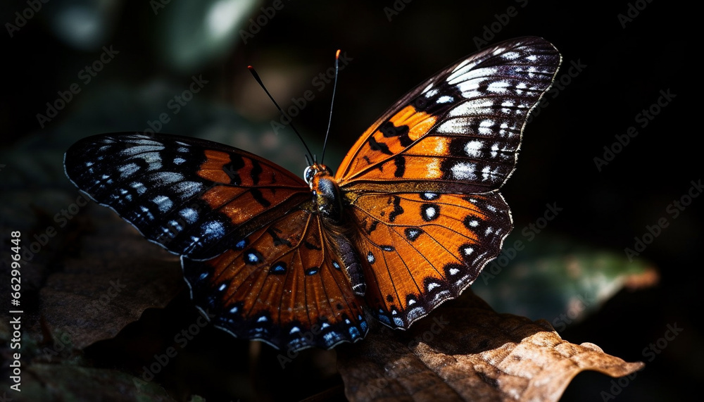 Vibrant butterfly in tropical rainforest showcases natural beauty and elegance generated by AI