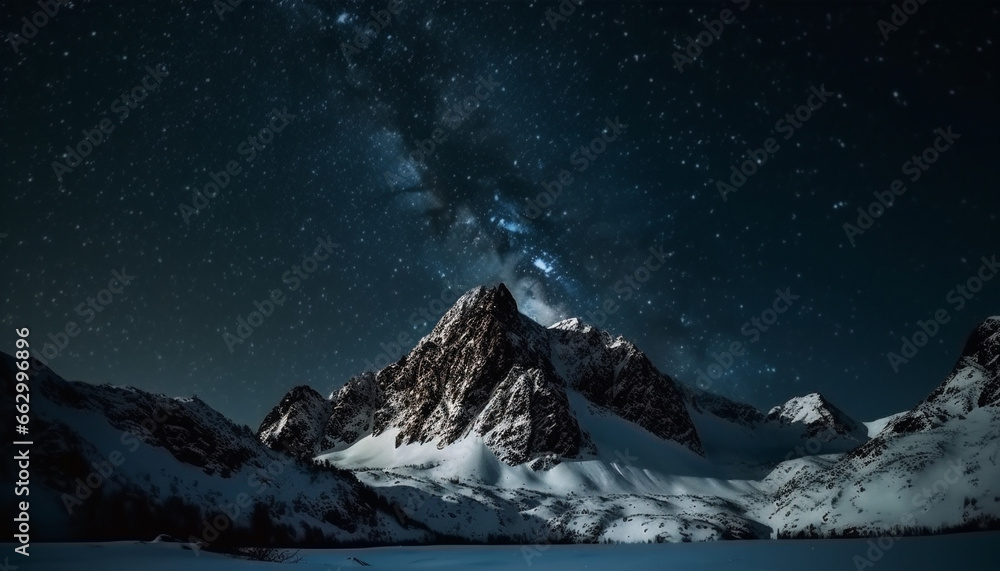 Adventure in Majestic Winter Landscape  Mountain Climbing to Milky Way generated by AI