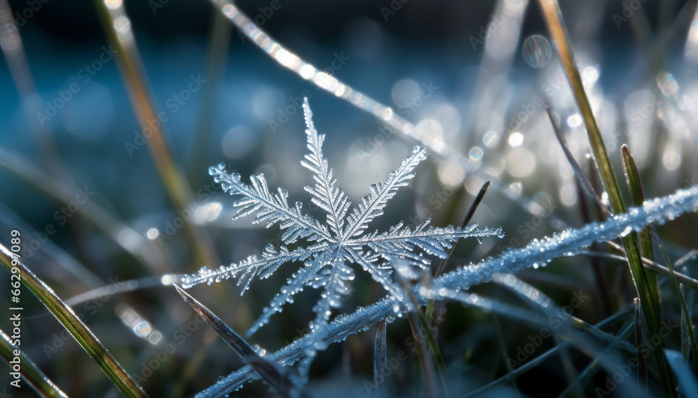 Fresh dew drops on green leaves in winter icy beauty generated by AI