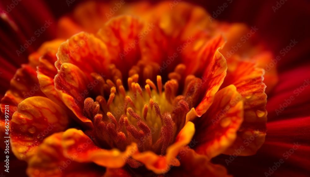 Vibrant gerbera daisy in focus, wet with dew drops generated by AI