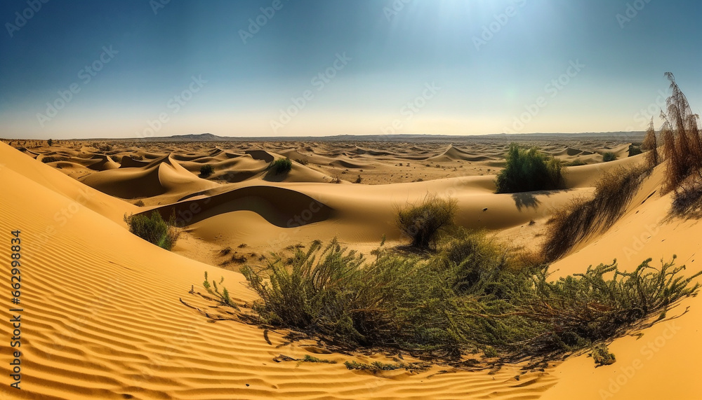 Tranquil scene of majestic sand dunes in arid Africa generated by AI