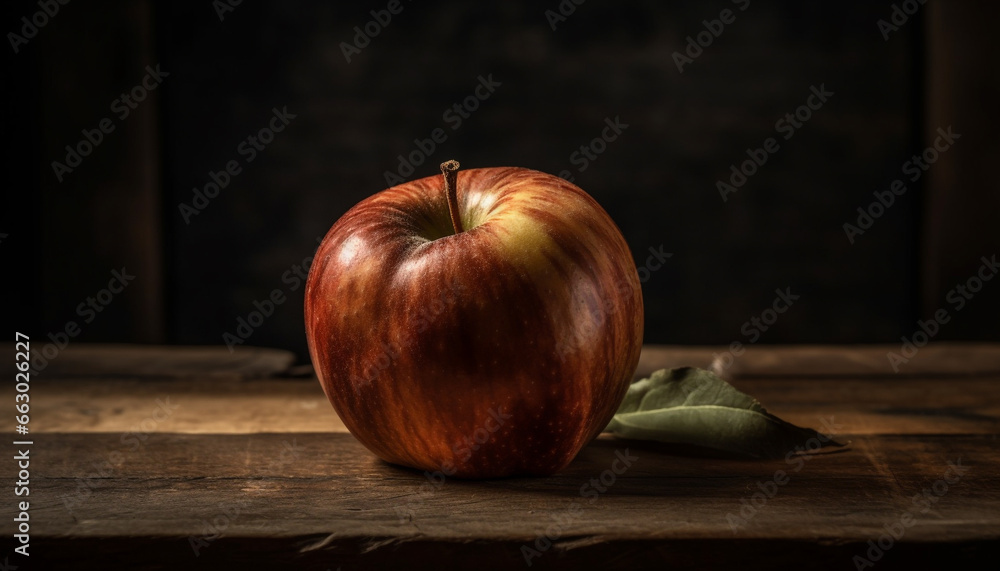 Rustic autumn still life  Fresh organic apple snack on wooden table generated by AI