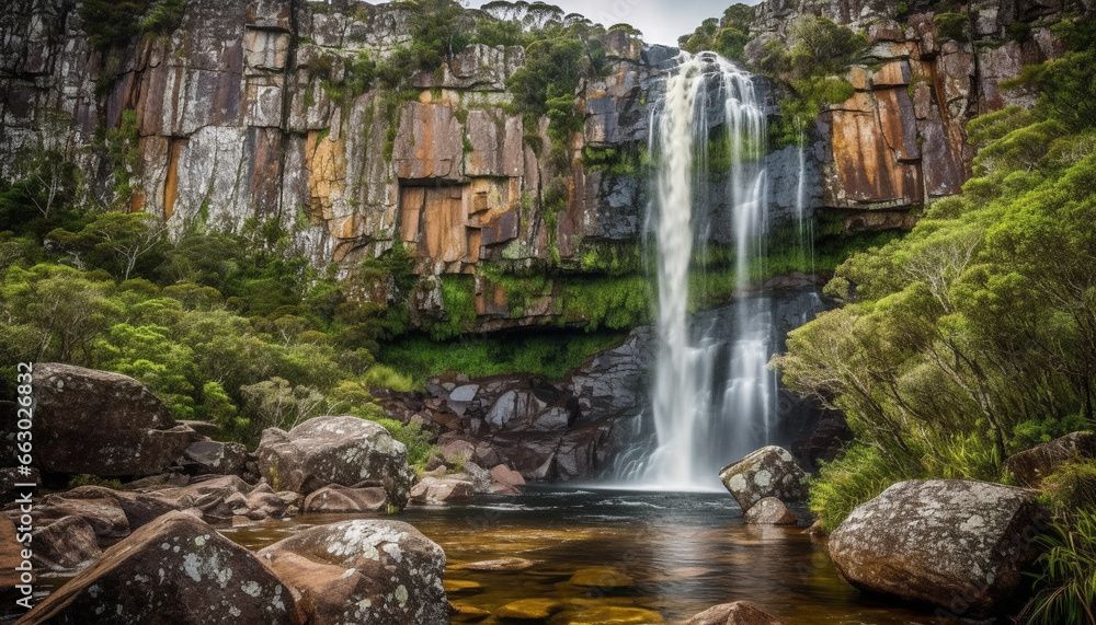 Tranquil scene of natural beauty in Asturias, with flowing water generated by AI