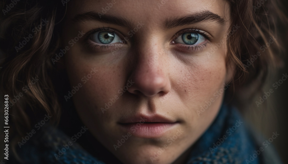 Portrait of a Caucasian woman with brown hair looking sad generated by AI