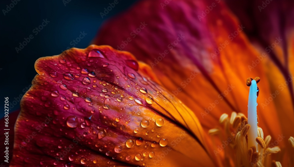 Vibrant purple gerbera daisy, dew drops highlight beauty in nature generated by AI