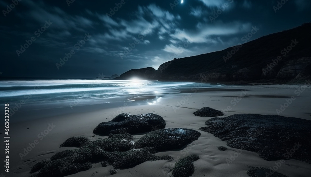 Tranquil seascape at dusk, beauty in nature long exposure reflection generated by AI