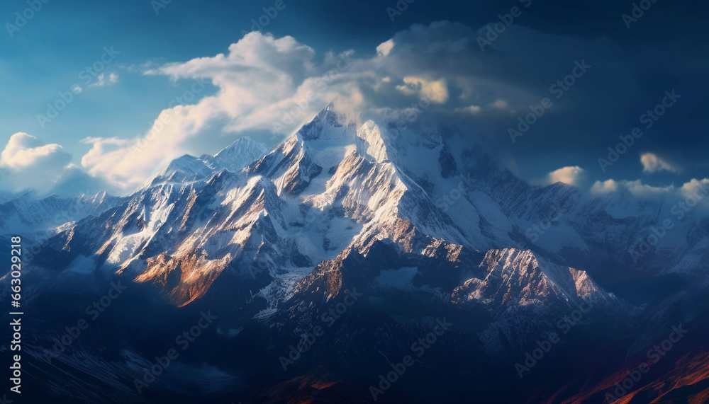 Majestic mountain range, panoramic beauty in nature, extreme terrain adventure generated by AI