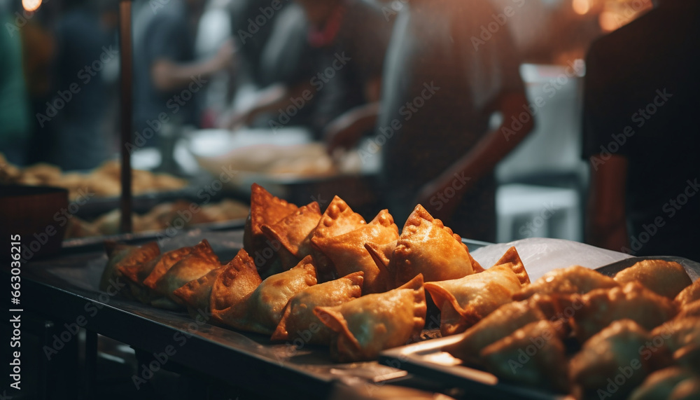 Freshly cooked Chinese dumplings on a plate, ready to eat and delicious generated by AI