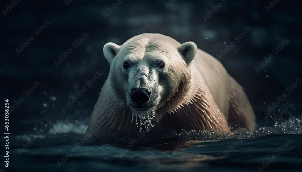 Arctic mammal in winter, looking at camera, surrounded by snow generated by AI