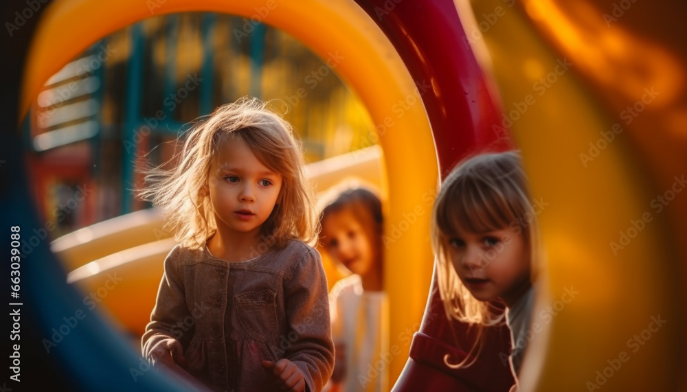 Cheerful girls playing, smiling, enjoying childhood, creating joyful memories together generated by AI