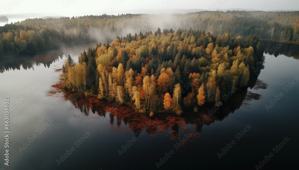 Autumn forest reflects vibrant colors of nature tranquil beauty generated by AI