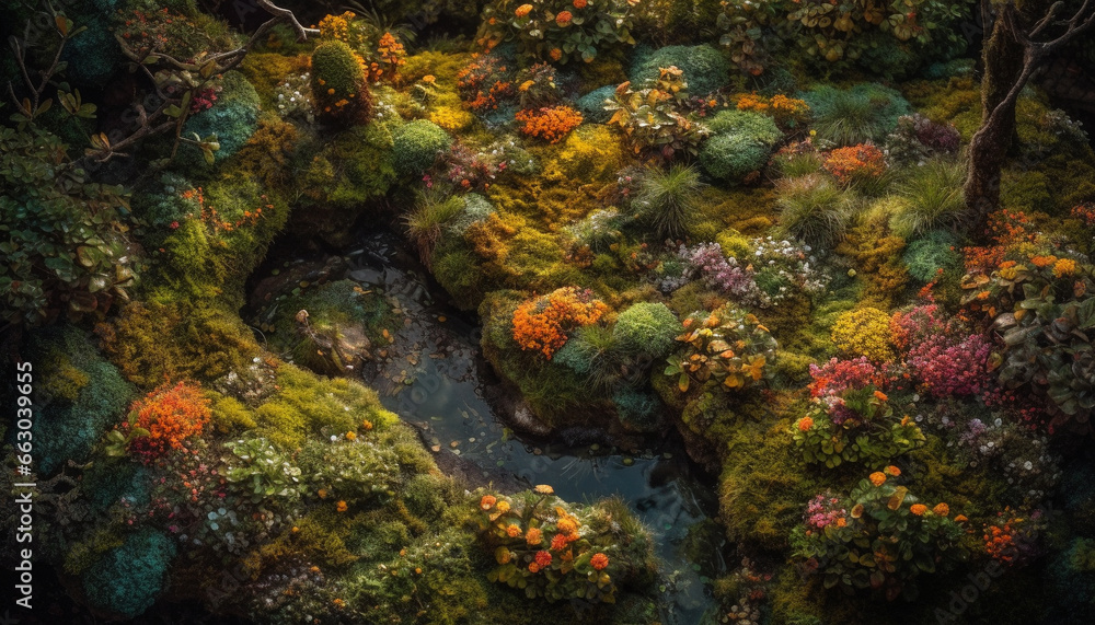 Tranquil scene of underwater beauty, with fish and coral reef generated by AI