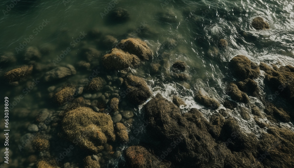 Underwater summer seascape  rock coastline, landscape wave, sand reef, animal wet beauty generated by AI