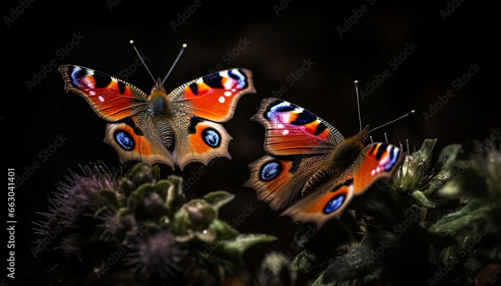 Butterfly in nature, macro beauty, fragile flower, plant focus generated by AI