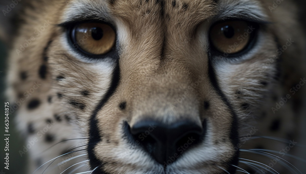 Cheetah, feline beauty, spotted fur, staring with selective focus generated by AI