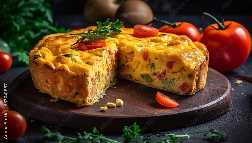 Freshness on a wooden plate  homemade, healthy, vegetarian lasagna generated by AI