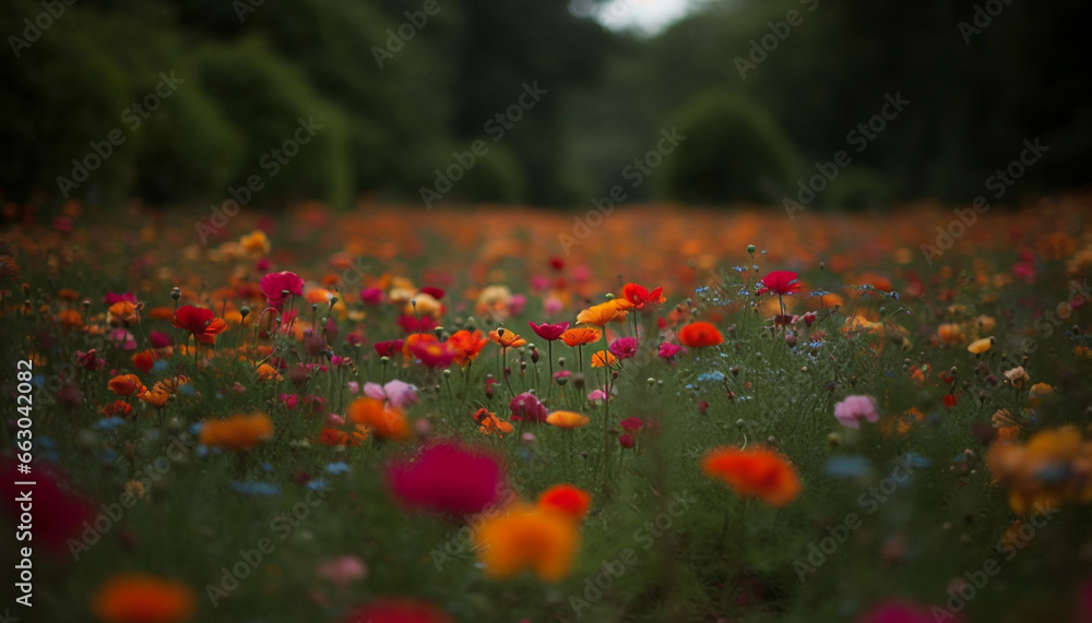 Nature beauty in a meadow  summer flowers, vibrant colors, and growth generated by AI