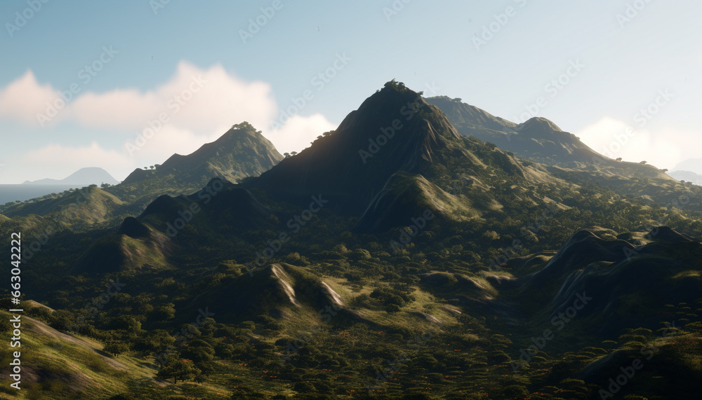 Majestic mountain peak, nature beauty in tranquil landscape Adventure awaits generated by AI