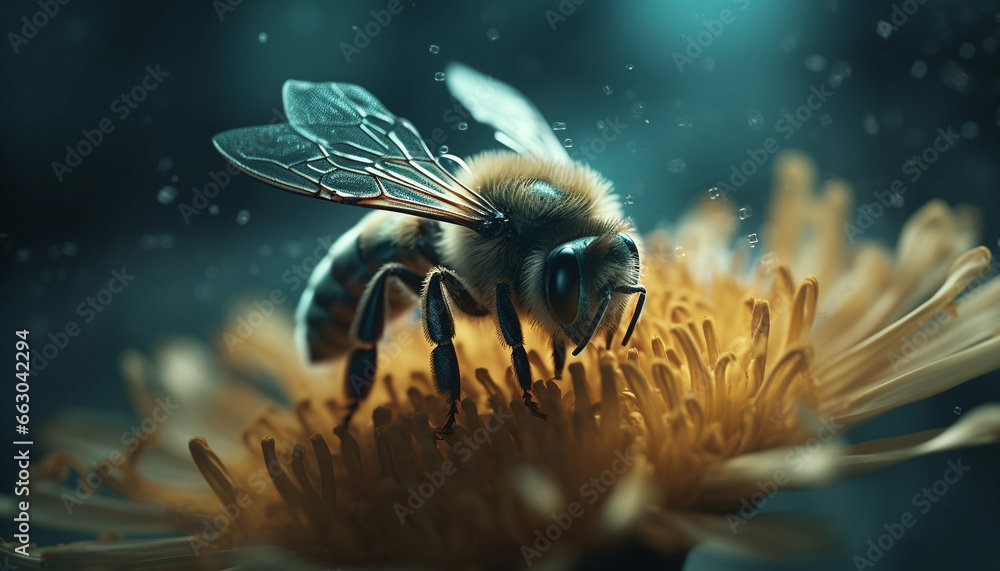 The bee busy flight pollinates, bringing beauty to nature generated by AI