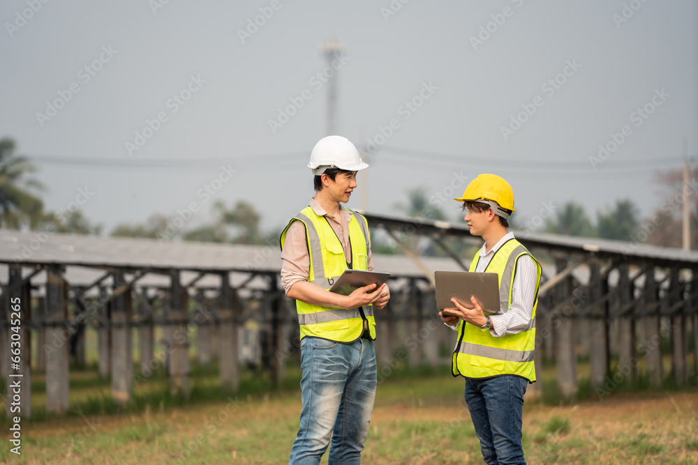 Professional engineer work to maintenance of photovoltaic panel system. 