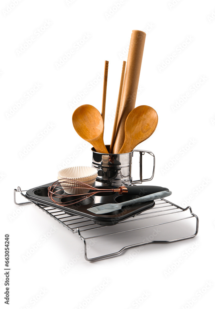 Baking utensils isolated on white background