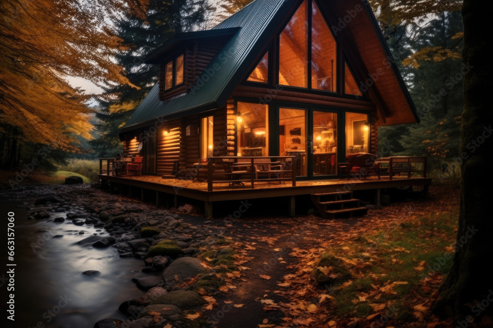 A beautiful cozy fall cabin in the wilderness.