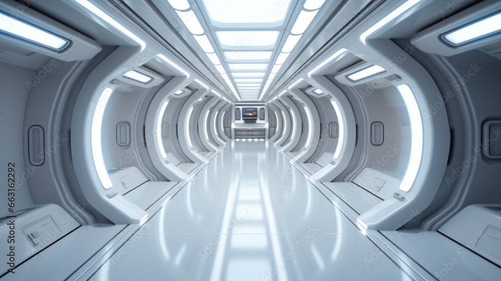 Empty futuristic spaceship corridor.