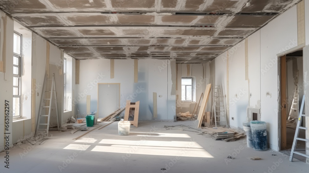 Empty under construction room in home, Living space units.