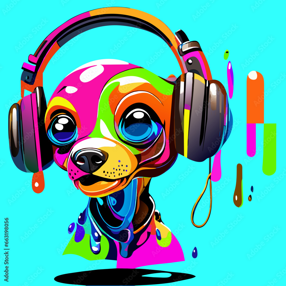 Perro con cascos escuchando música