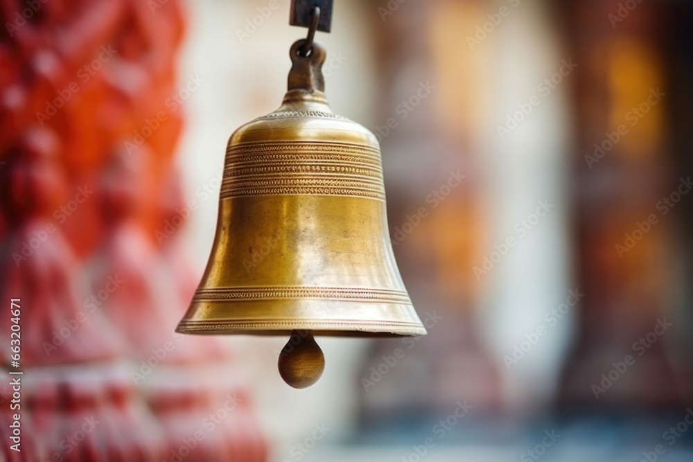 selective focus on a brass bell in a temple