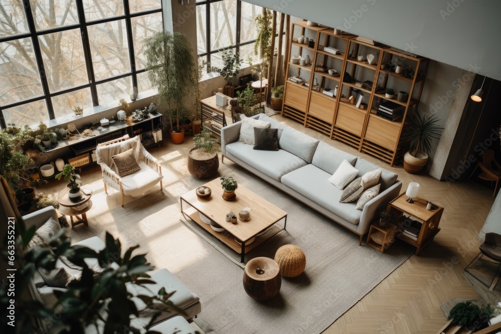 Celling view of a modern and contemporary living room in a apartment