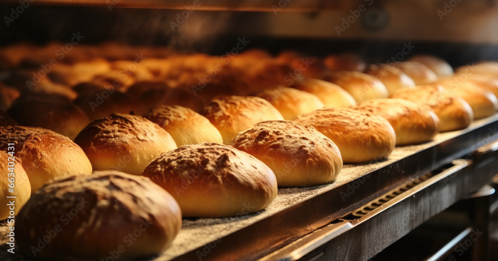 Fresh bread from cereals with seeds from a bakery, Baking bread in the oven.