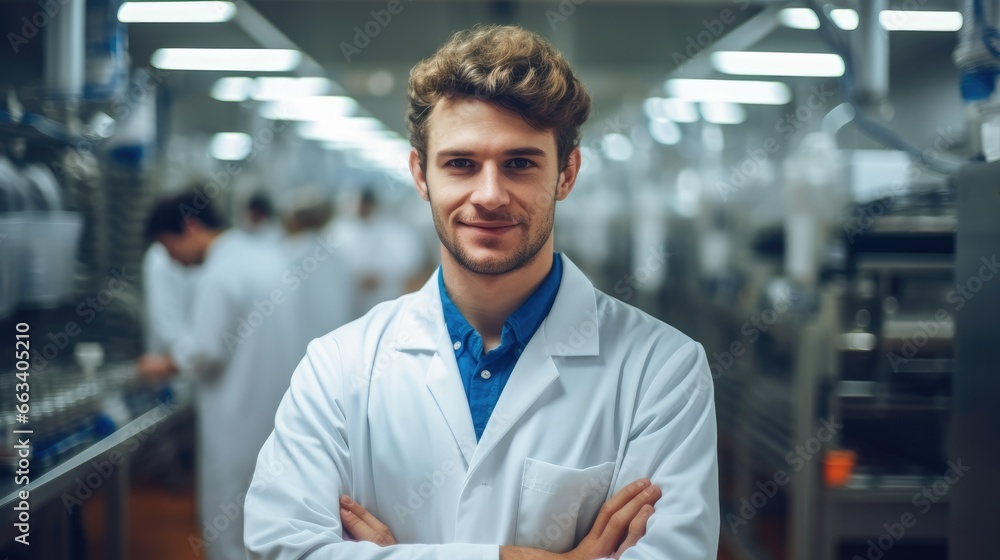 Male technologist doing quality control at a food factory.