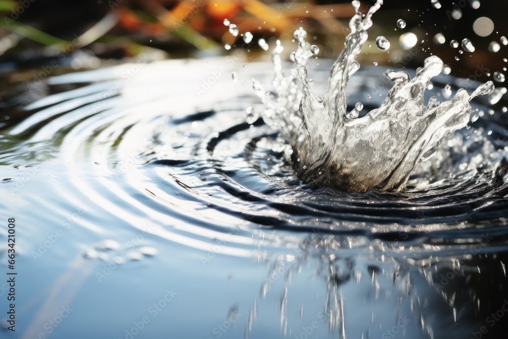  a close up of a water drop with a blue background.  generative ai