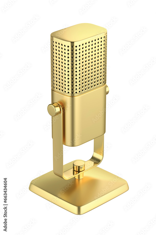 Gold studio microphone on transparent background