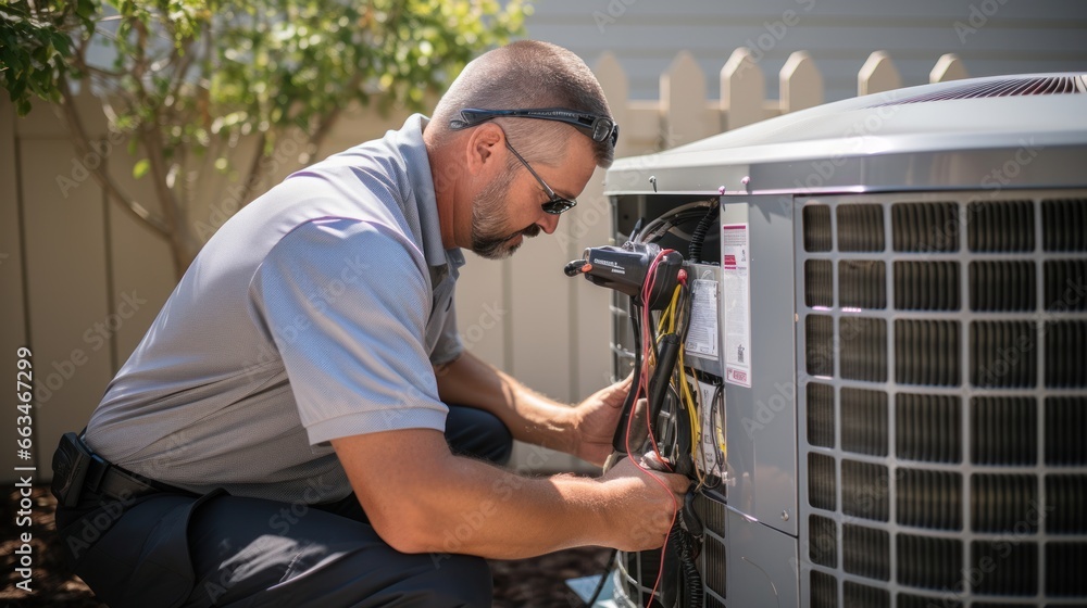 HVAC technician servicing an air conditioning unit