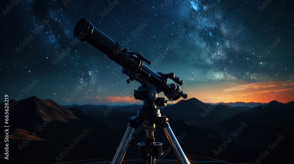 Telescope silhouette against the starry sky