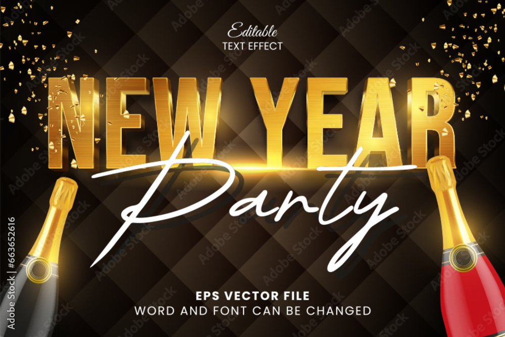 New year party luxury gold 3d editable vector text effect