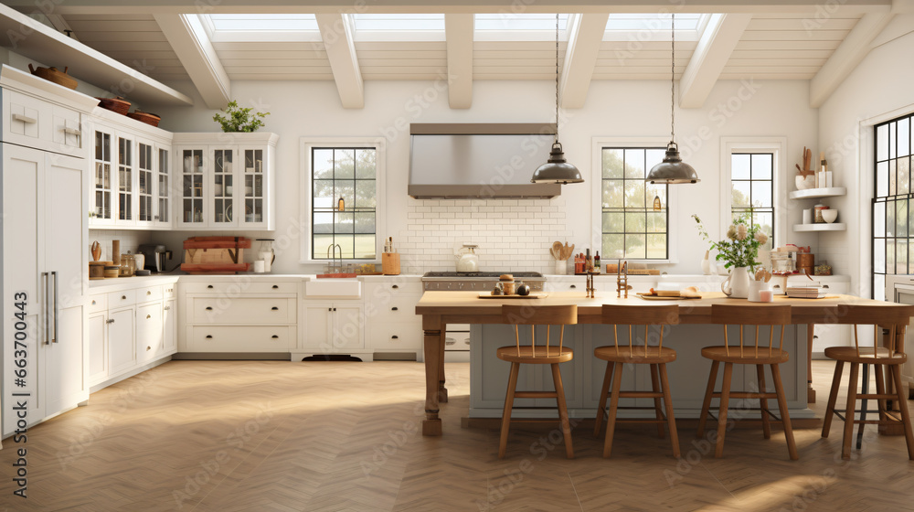 A bright roomy and contemporary farmhouse style kitchen