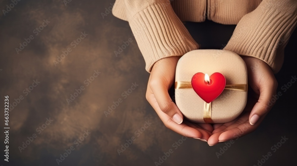 Valentines Day Gift box of kraft paper with a red ribbon