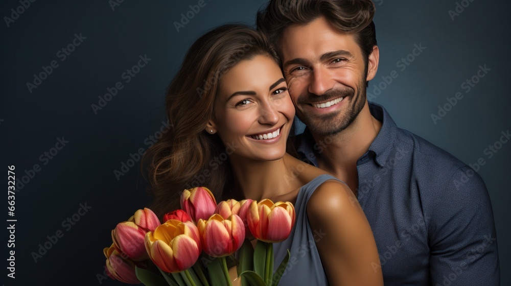 Snapshot of a Happy Couple: A Positive Man with a Shocked Lady