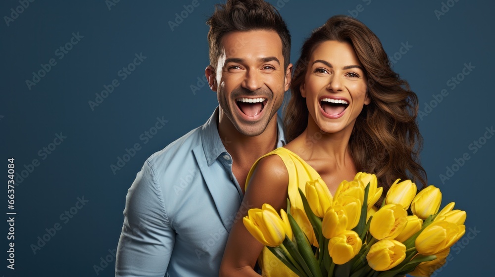 Snapshot of a Happy Couple: A Positive Man with a Shocked Lady