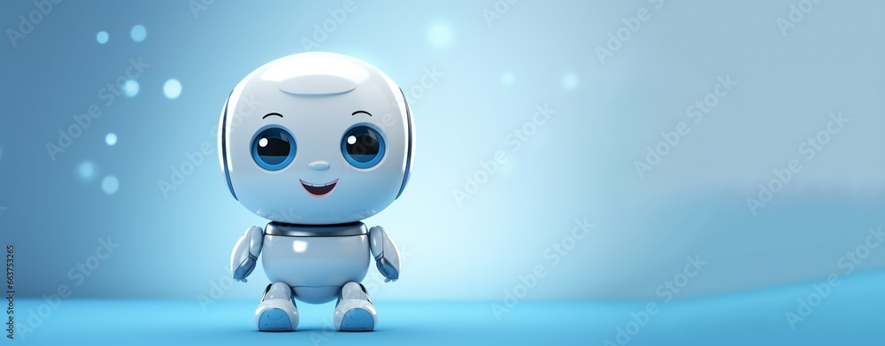 Cute Positive Robot Isolated on the Minimalist Background with Copy Space 