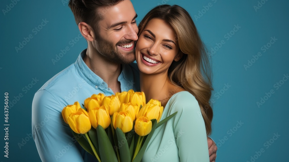 Snapshot of a Happy Couple: A Positive Man with a Shocked Lady