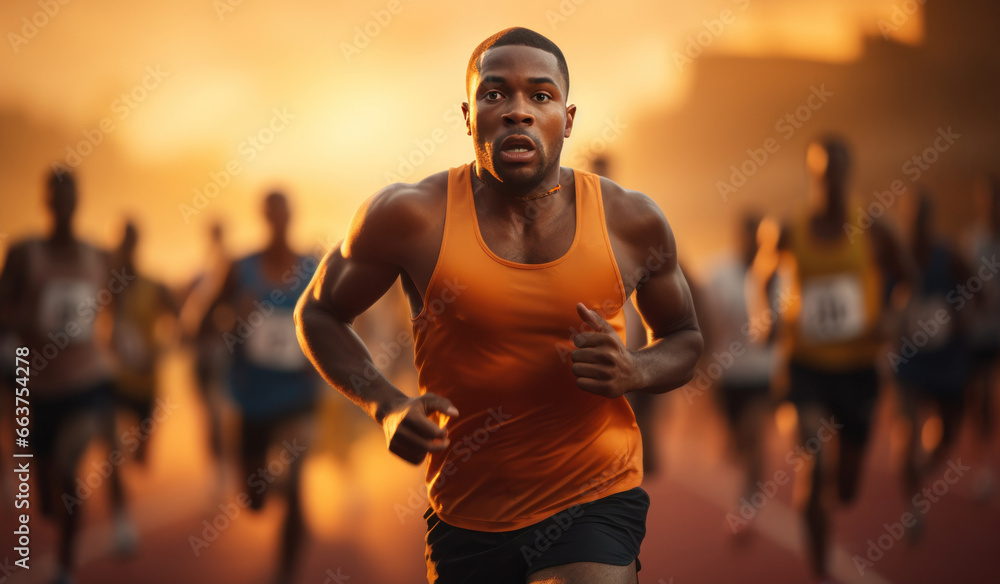 male sportsman starting the race at the stadium